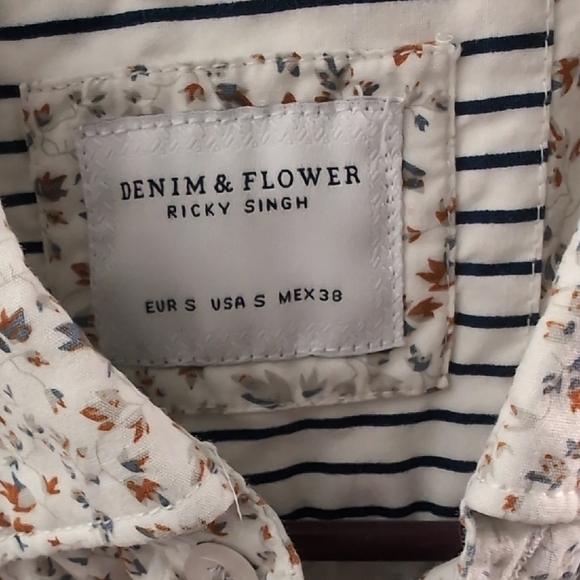 Denim & Flower White Casual Button Down Shirt with Speckled Design - Picture 2 of 6